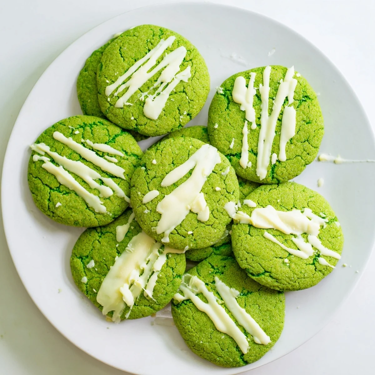 Vibrant green cookies drizzled with creamy white chocolate perfect for holiday dessert platters