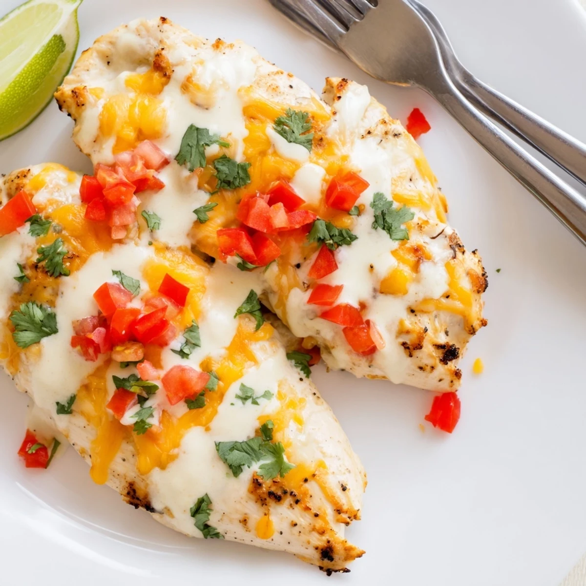 Zesty lime marinated chicken breast grilled to perfection with fresh pico de gallo and cilantro garnish