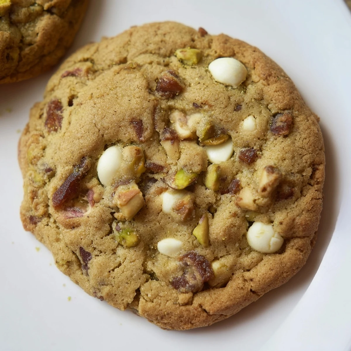 Freshly baked Dubai chewy cookie showing soft center with melted chocolate and nutty toppings