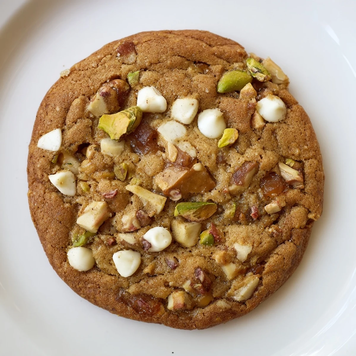 Middle Eastern inspired Dubai chewy cookie sprinkled with green pistachios and aromatic cardamom dust