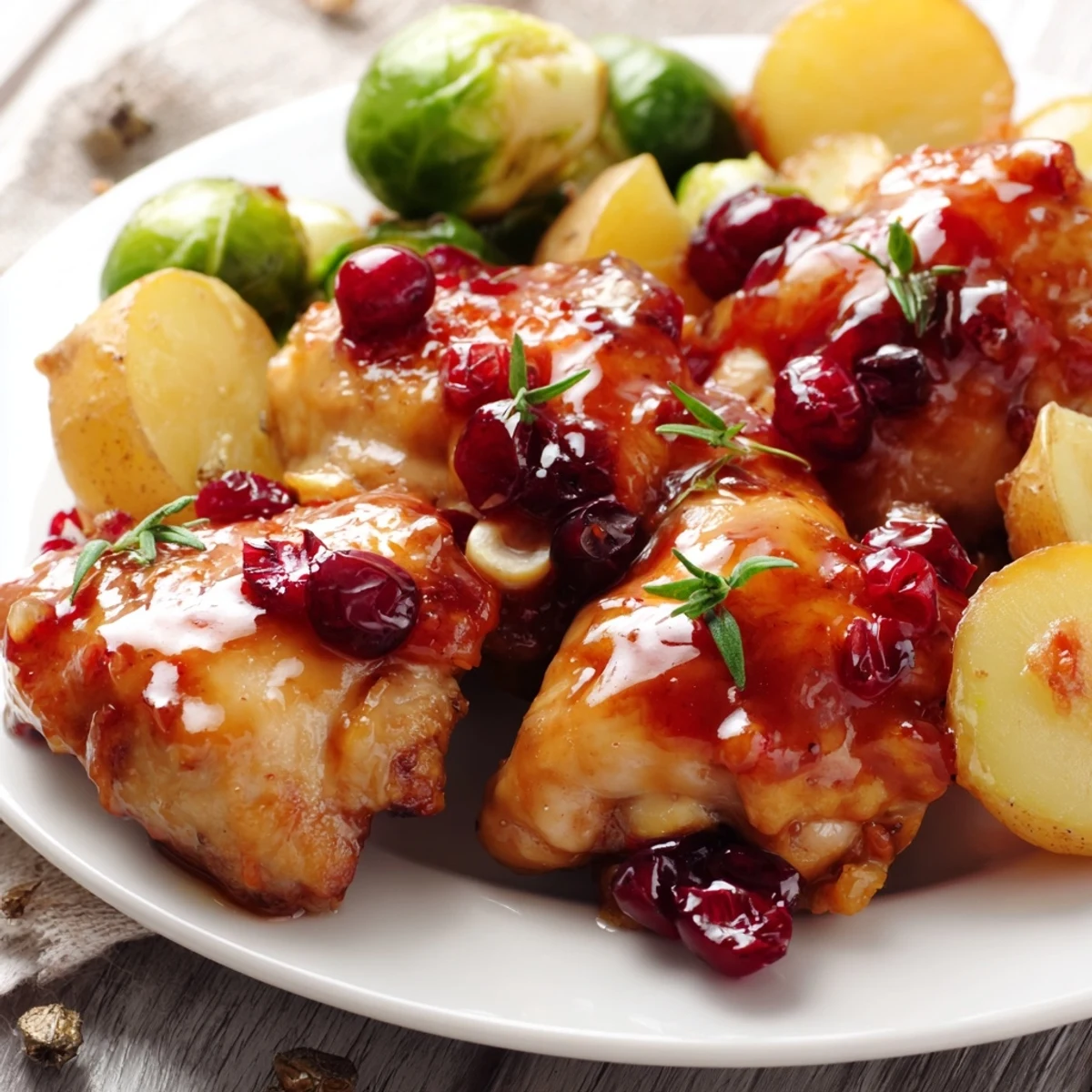 One pan meal featuring glazed chicken thighs served alongside tender caramelized veggies for easy weeknight dining