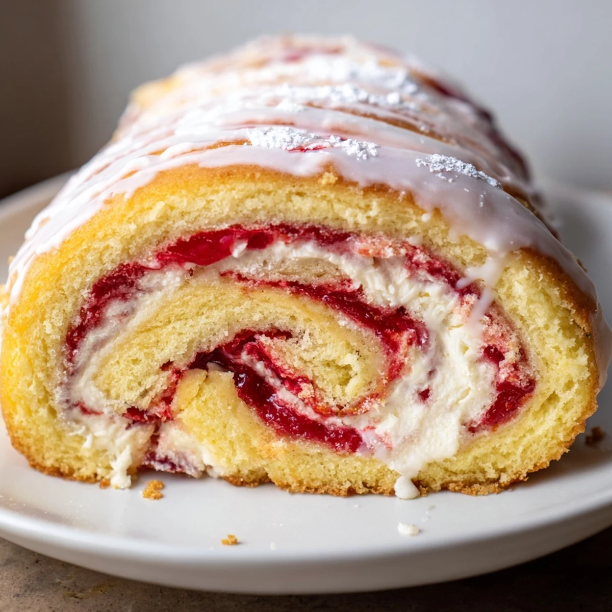 Soft homemade Strawberry Shortcake Cheesecake Rolls swirled with creamy cheesecake filling and bright red strawberries