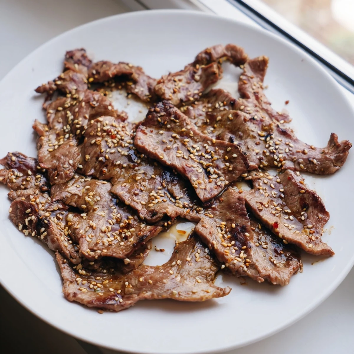 Thinly sliced Beef Yakiniku glazed in savory marinade served over fluffy steamed white rice