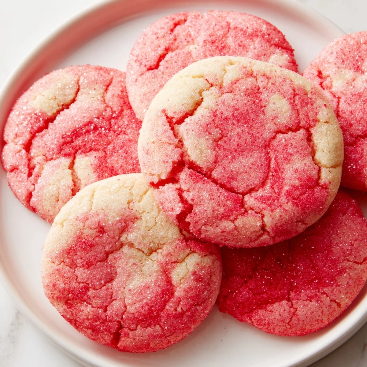 Soft chewy Jello sugar cookies in bright pastel colors arranged on a rustic wooden serving board