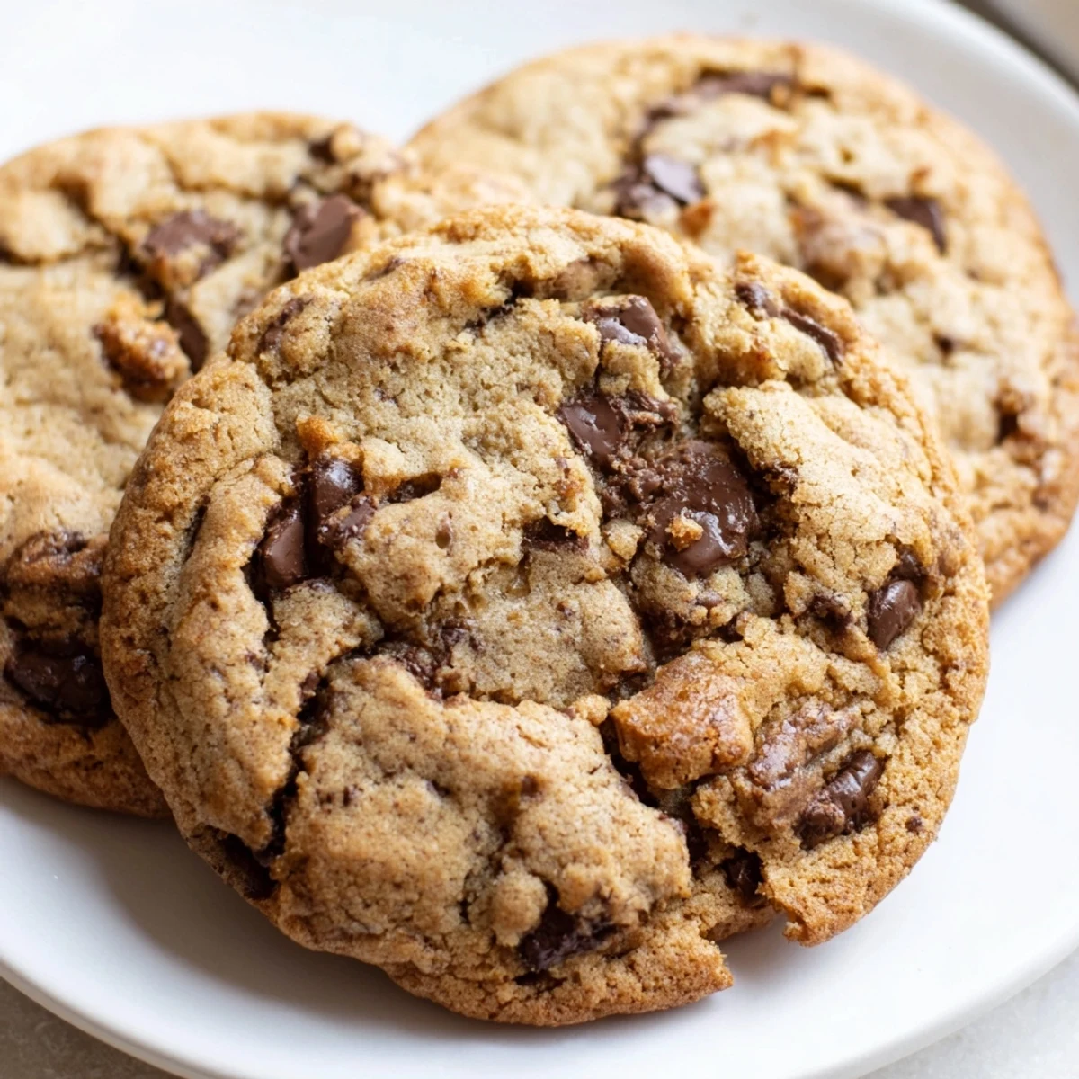 Soft chewy nut free chocolate chip cookies fresh from the oven with crispy edges