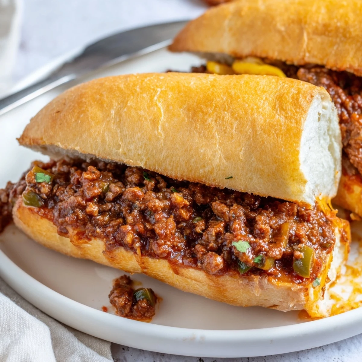 Garlic Bread Sloppy Joes piled hot, melting cheese, buttery garlic crust