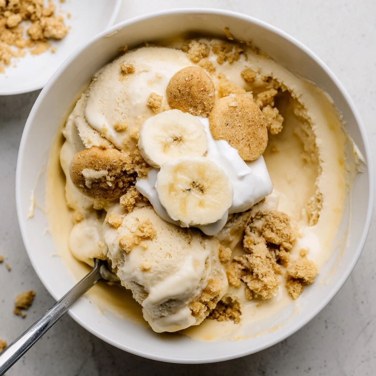 Ninja Creami Banana Cream Pie Ice Cream with buttery graham swirls, creamy scoop