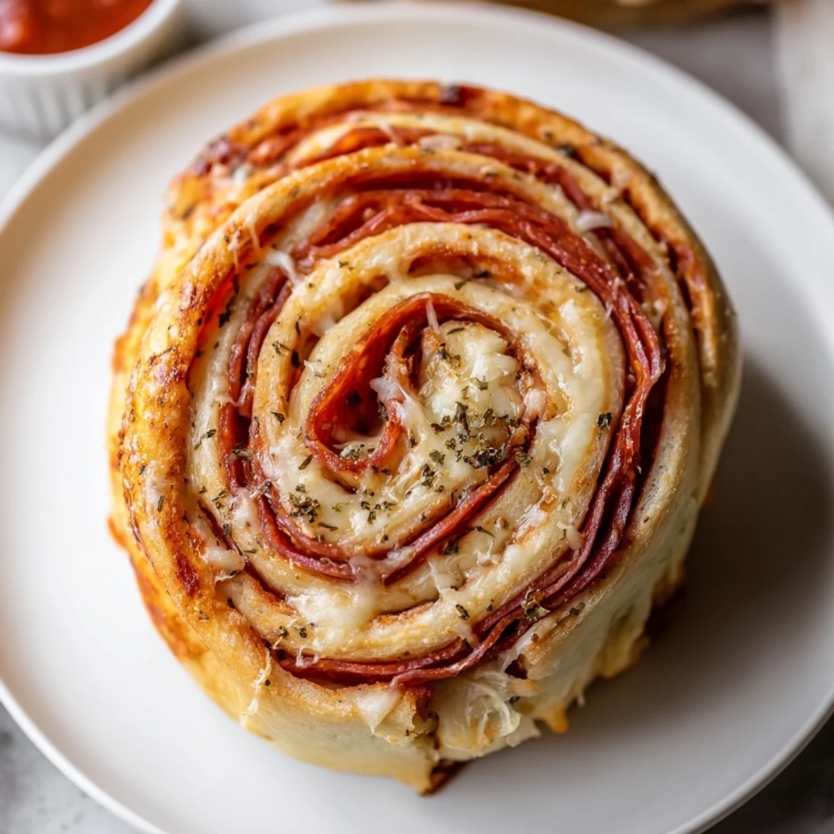 Pepperoni Pizza Roll Breadsticks Recipe: golden, cheesy swirls served warm with marinara.