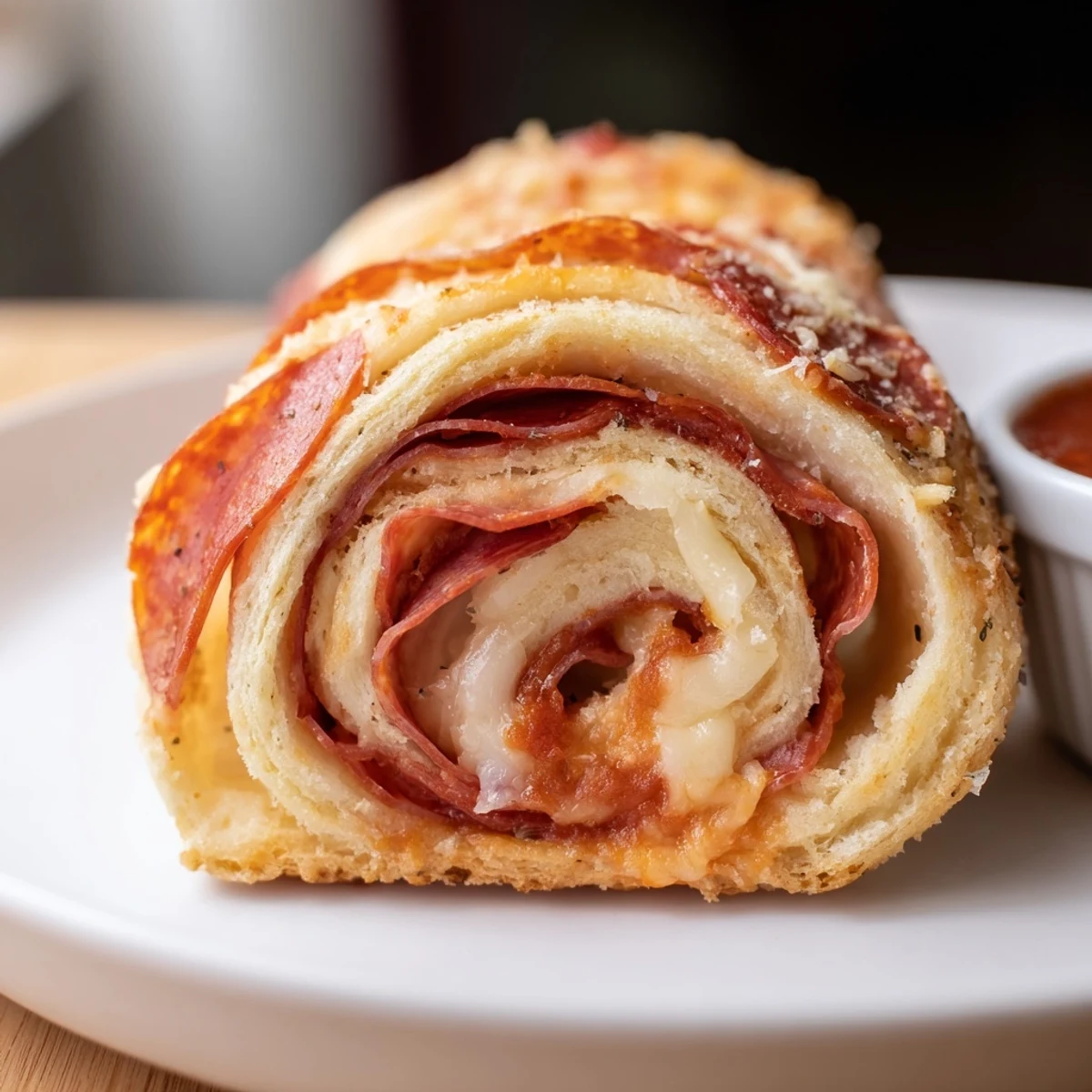 Warm Pepperoni Pizza Roll Breadsticks Recipe showing gooey mozzarella and browned edges.