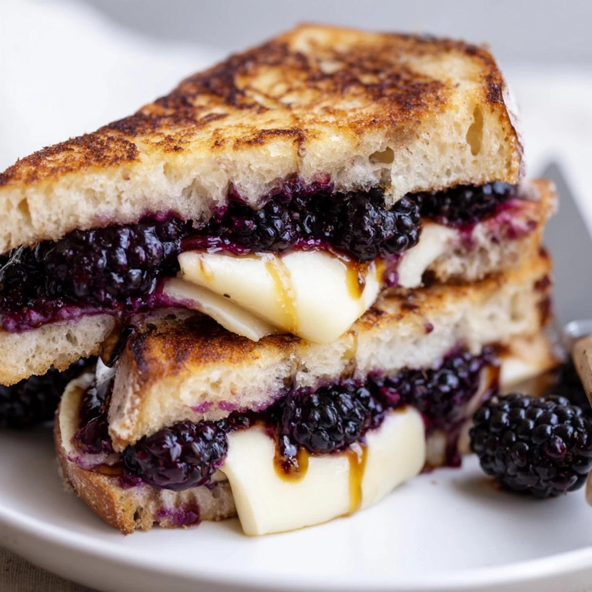 Blackberry Balsamic and Brie Grilled Cheese, golden-crisp bread oozing melted Brie