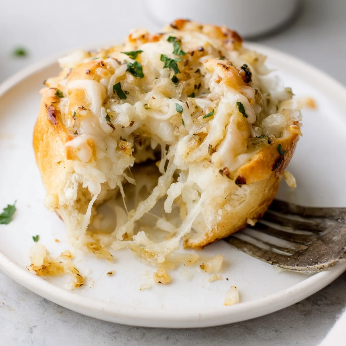 Plate of Buttery Cheese Garlic Rolls brushed with garlic butter, parsley sprinkle