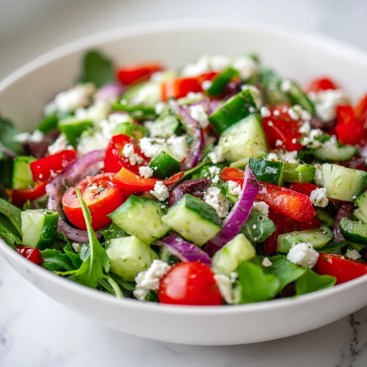 Fresh Salad Recipe with crisp greens, juicy cherry tomatoes, lemony olive oil