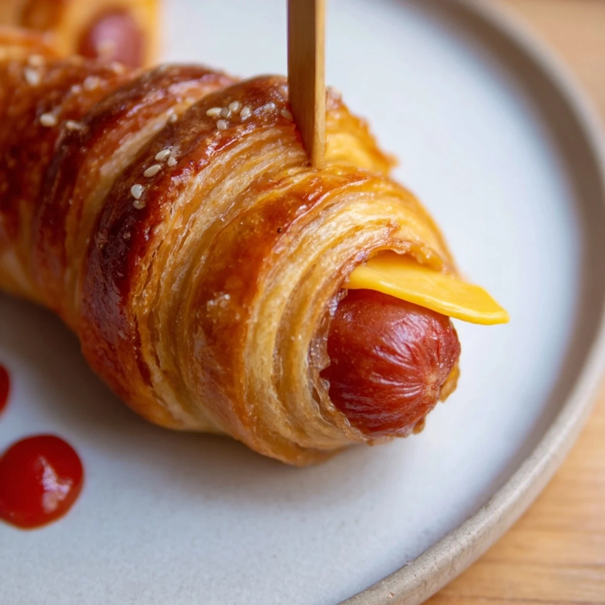 Golden baked Firecracker Hot Dogs, butter-brushed dough spirals, steaming and crisp.