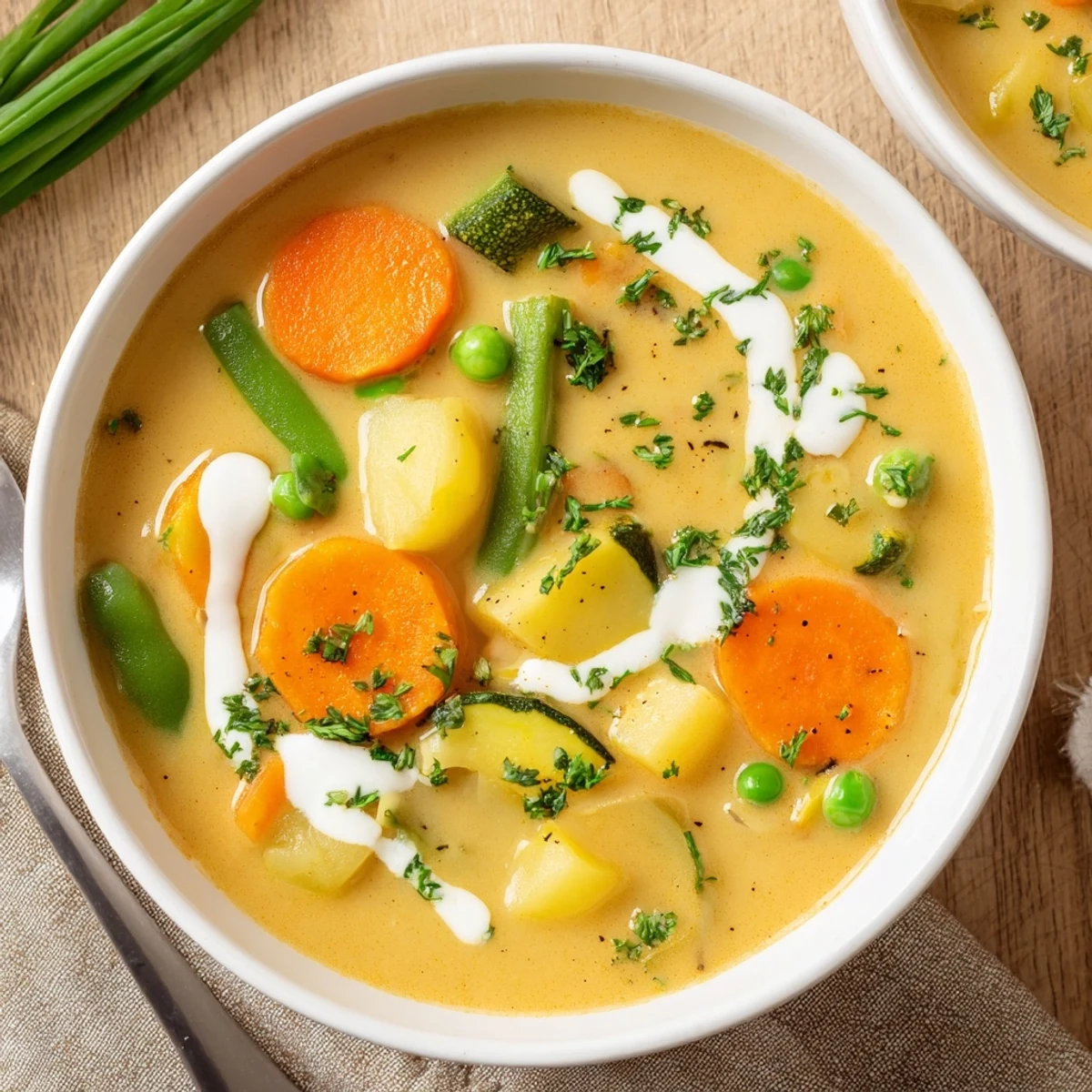 Creamy Vegetable Soup steaming in a bowl, velvety texture with parsley garnish