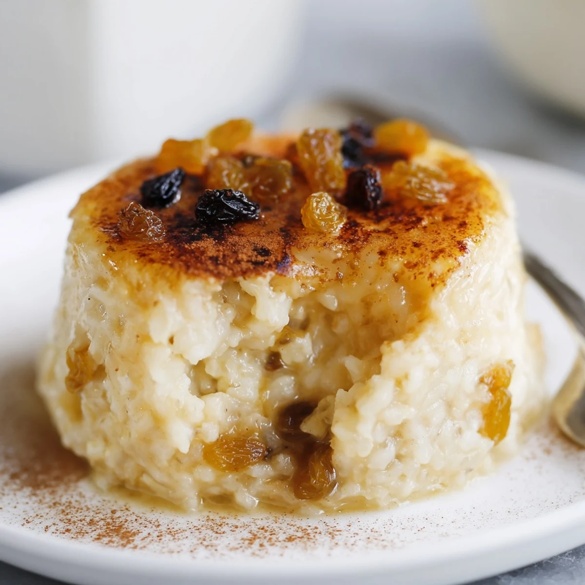 Delicious Condensed Milk Baked Rice Pudding Recipe, golden top steaming with cinnamon.  