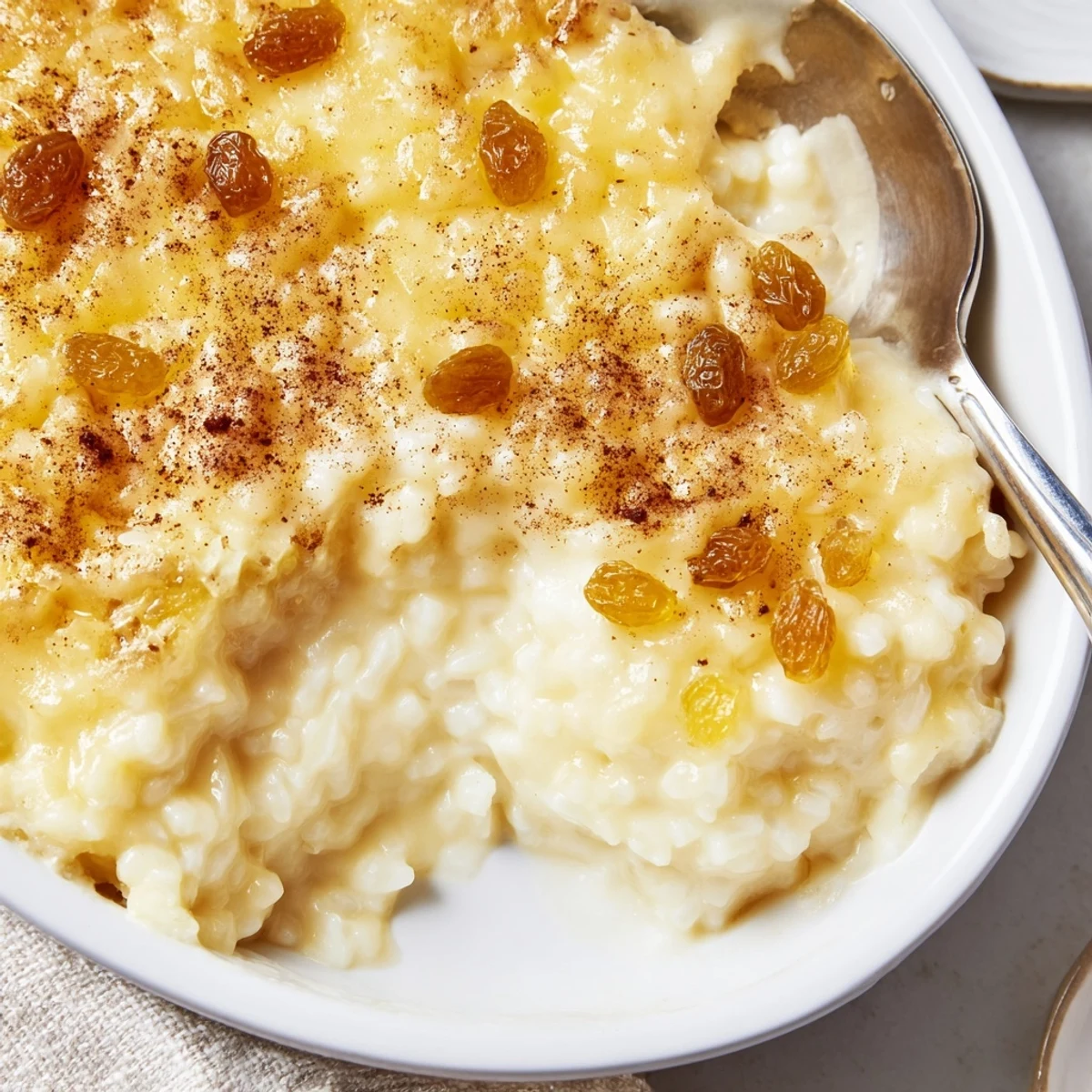 Chilled slice of Delicious Condensed Milk Baked Rice Pudding Recipe garnished with berries.