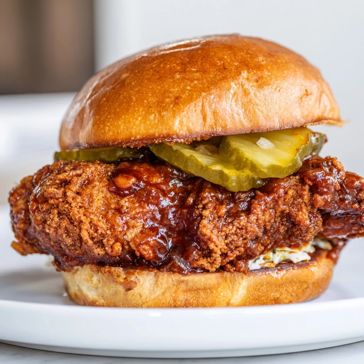 Crispy thighs in Spicy Nashville Hot Chicken Sandwiches brushed with fiery sauce