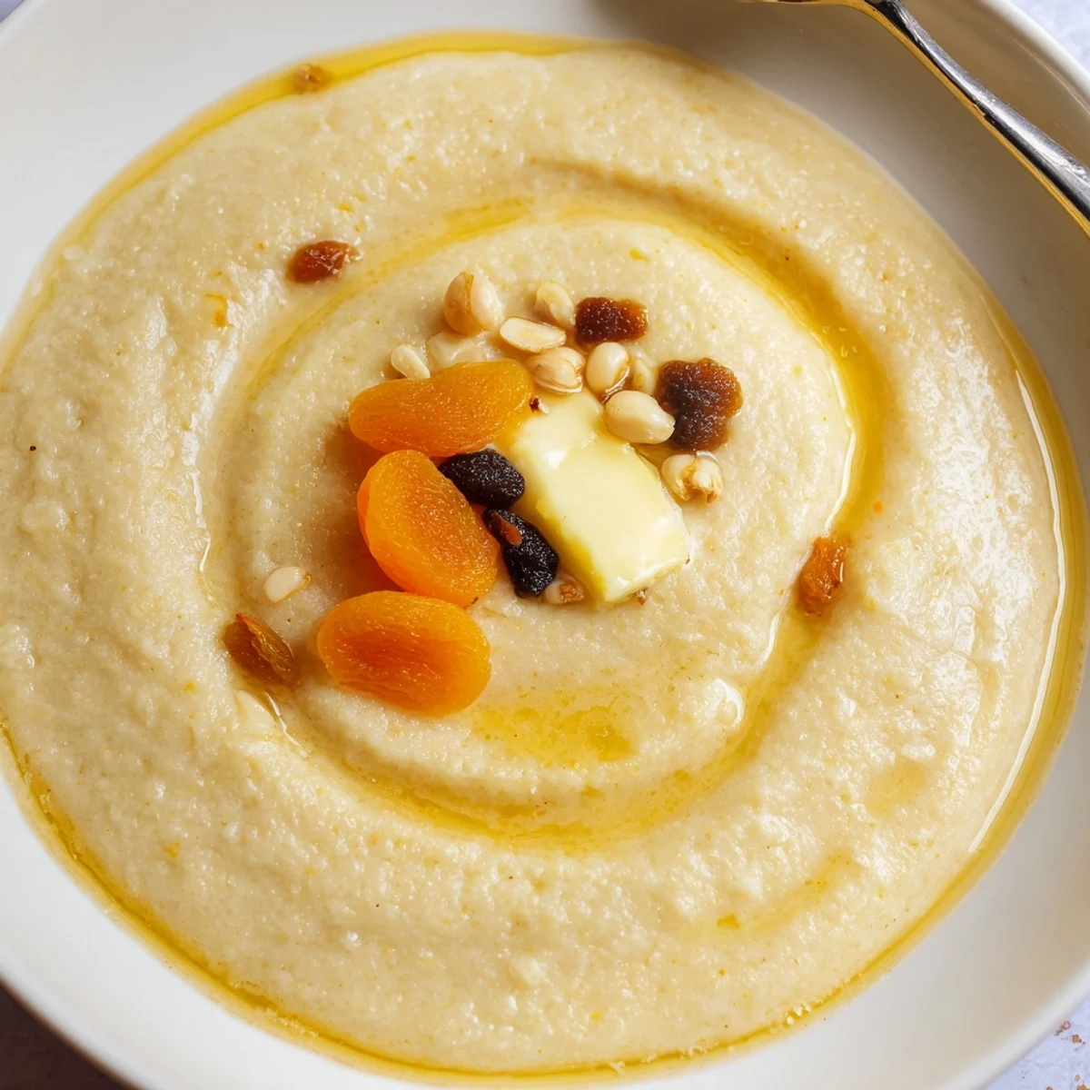 Creamy Maize Porridge steaming in bowl, smooth texture, butter melting.