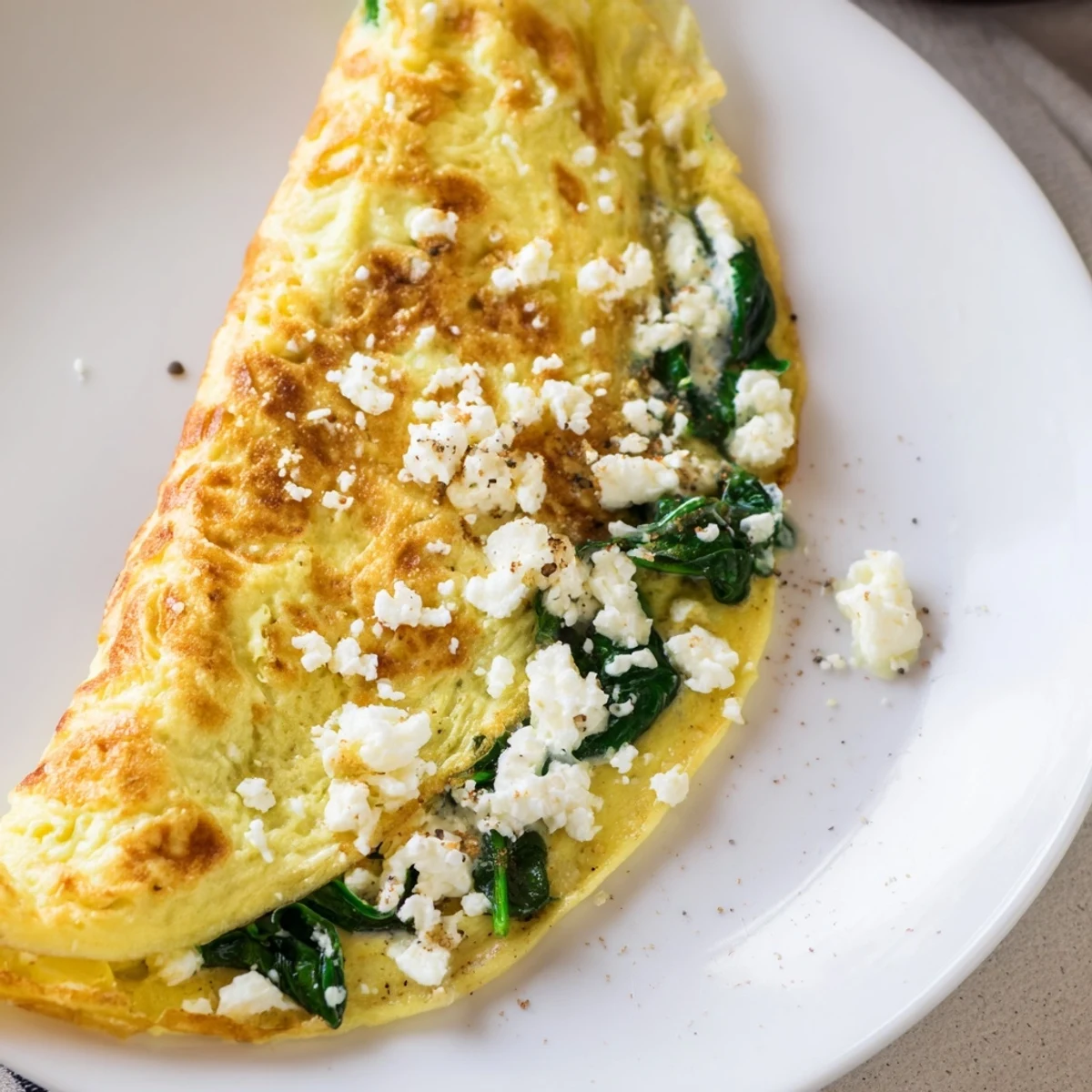 Savory spinach feta omelet recipe showcasing golden curds paired with tender spinach