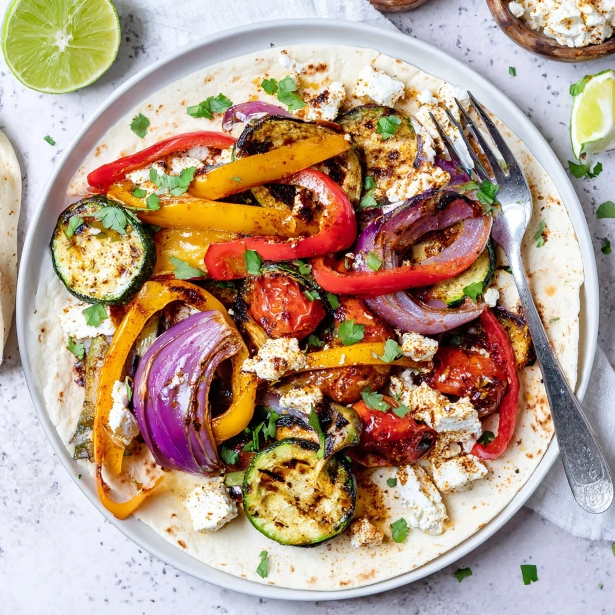 Roasted Tajin Feta Sheet Pan Fajitas served warm with tortillas and cilantro