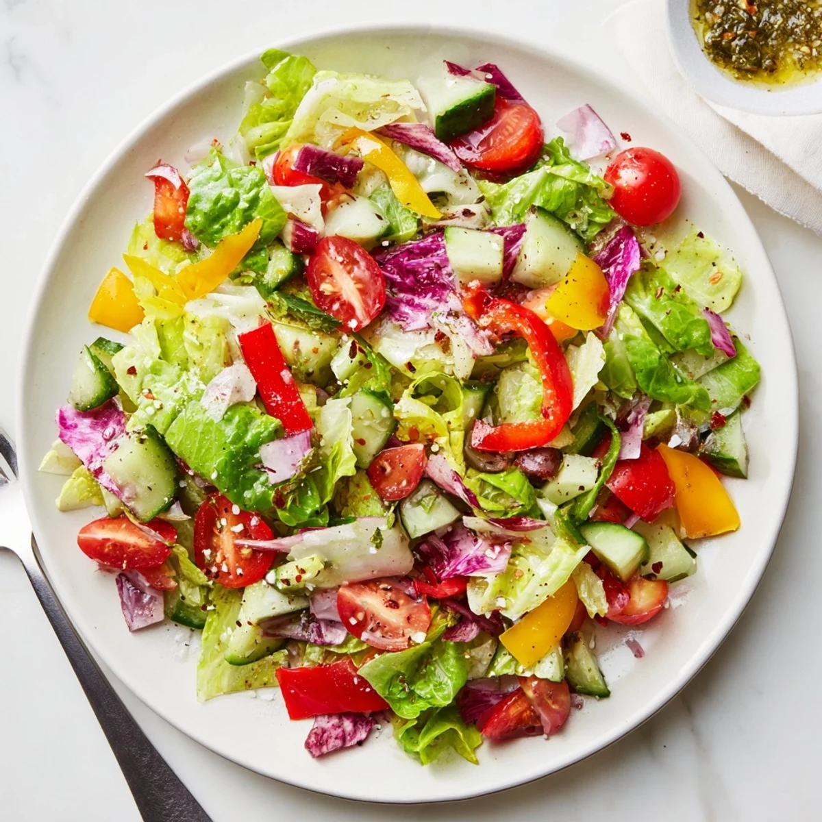 Zesty Italian Chopped Salad With Parmesan And Peppers, crisp romaine and pepperoncini