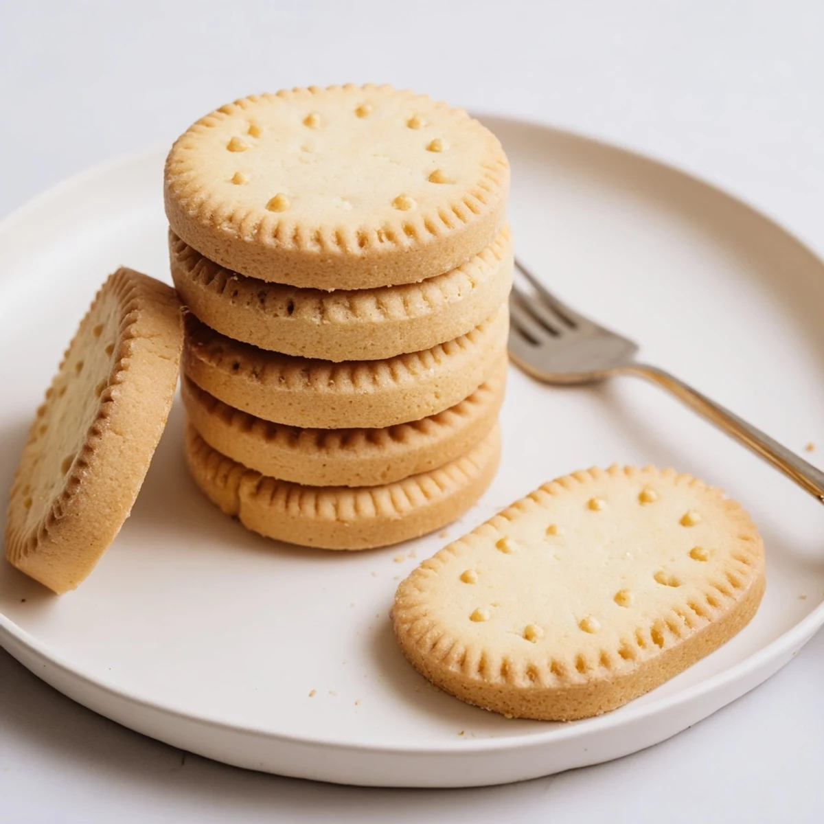 Golden French Petit Beurre cookies arranged on a rustic linen napkin beside steaming tea