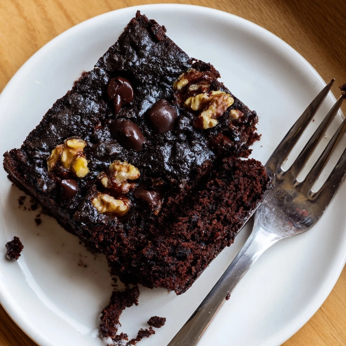 Dark chocolate brownies studded with crunchy walnuts, fresh from the oven